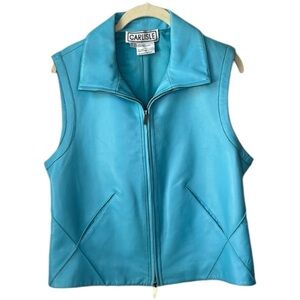 Vintage Carlisle Leather Sleeveless Vest In Teal Size 10